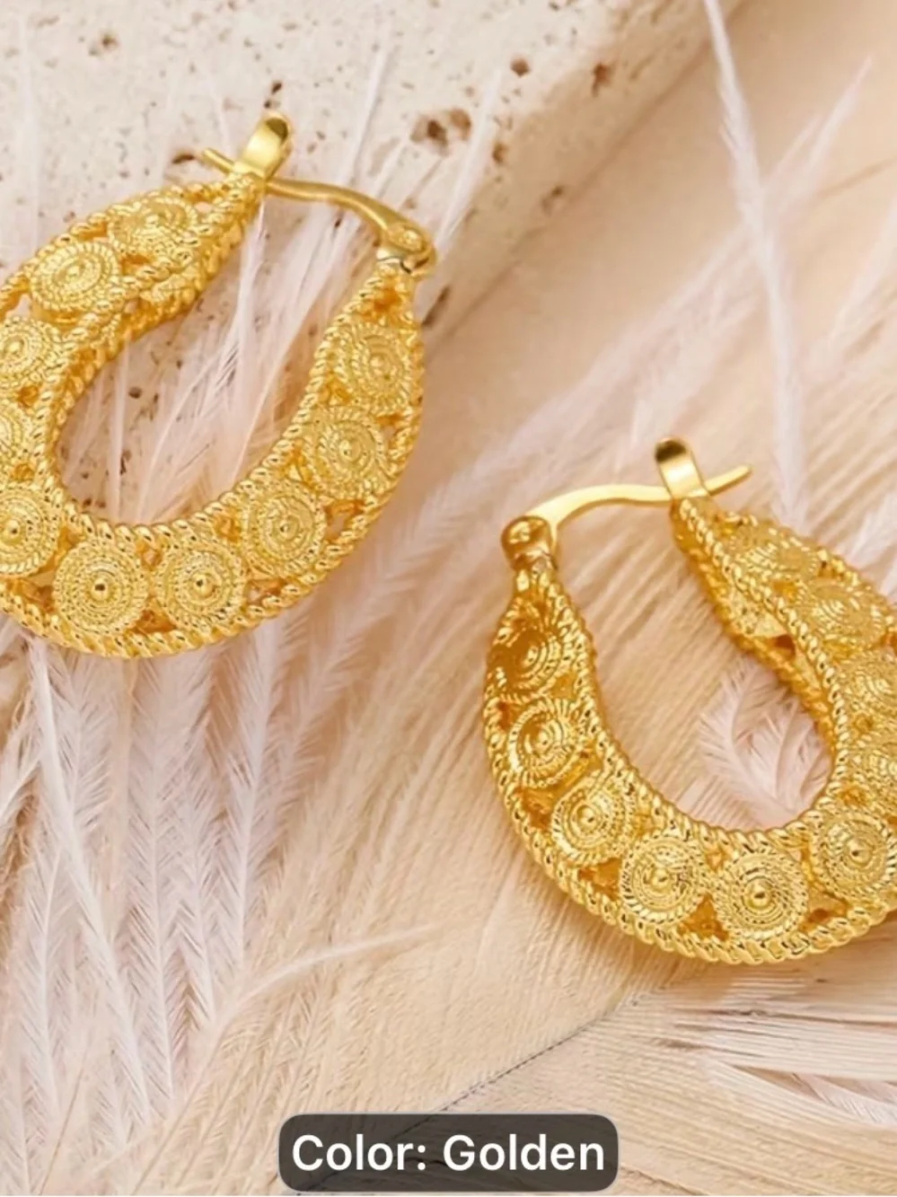 Golden Filigree Hoop Earrings - Women Jewelry